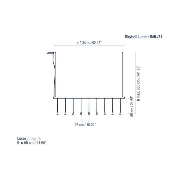 Bover Skybell Linear S/9L/21 9-lt 92" LED Pendant, Down Light