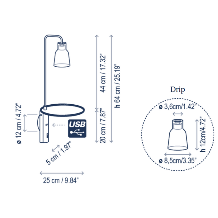 Bover Drip A/03 1-lt 25" Tall LED Wall lamp