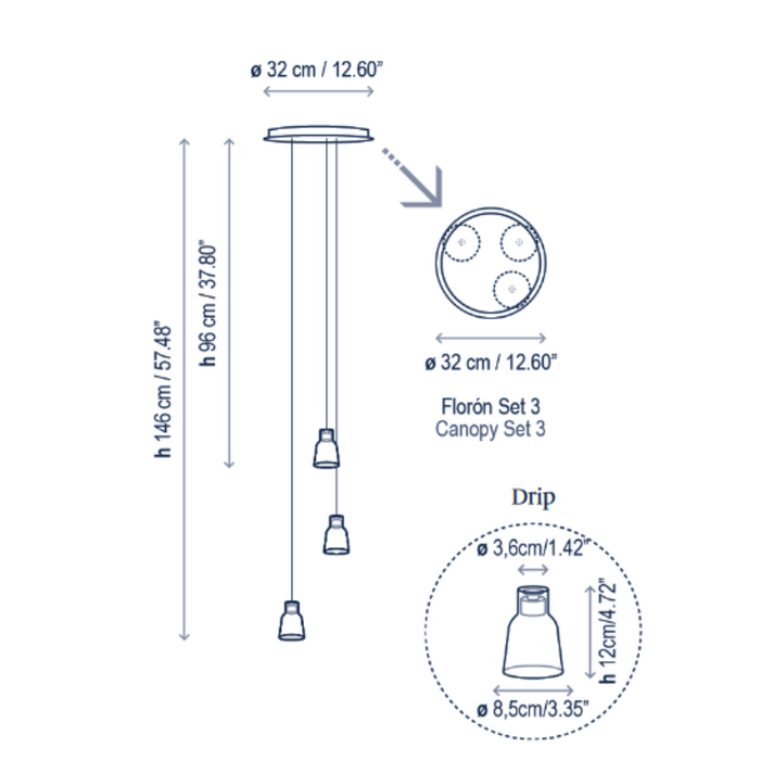Bover Drip S/03L 3-lt 13" LED Pendant