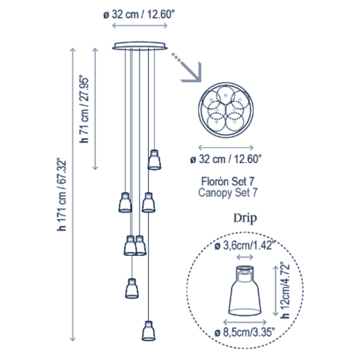 Bover Drip S/07L 7-lt 13" LED Pendant