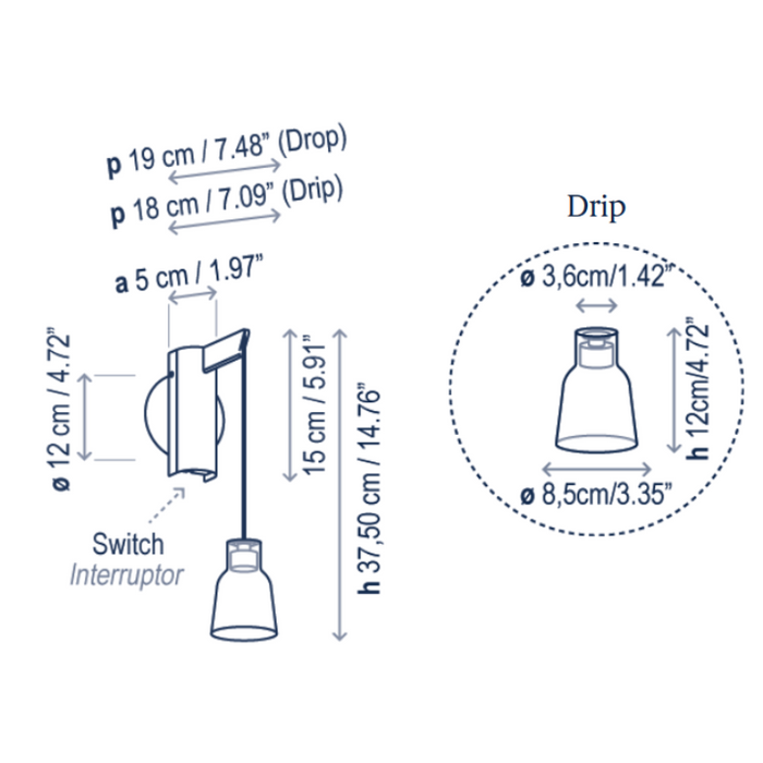 Bover Drip A/01 1-lt 15" Tall LED Wall lamp