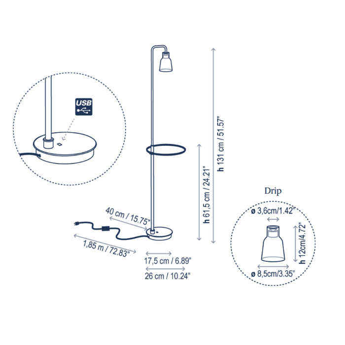 Bover Drip P/131 1-lt 52" Tall LED Floor lamp