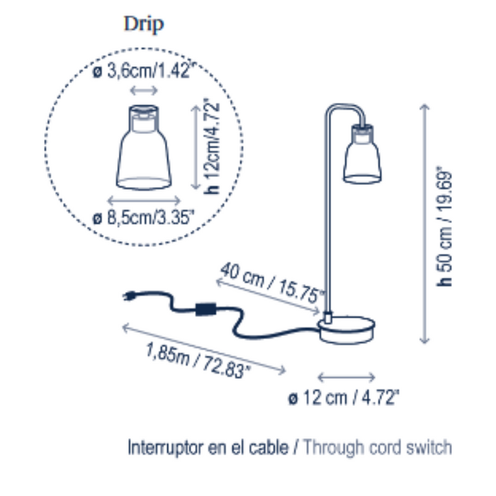 Bover Drip M/50 1-lt 20" Tall LED Table lamp, Cord Switch