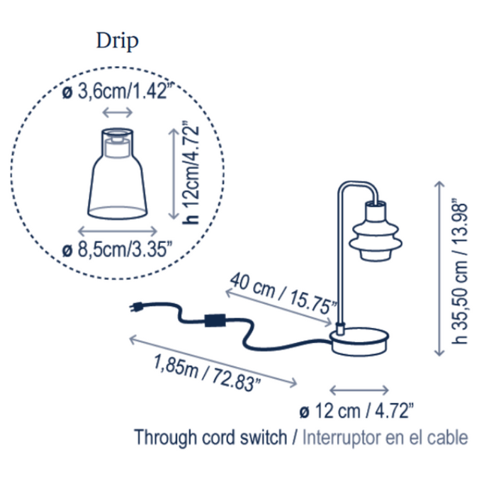 Bover Drip M/36 1-lt 14" Tall LED Table lamp, Cord Switch