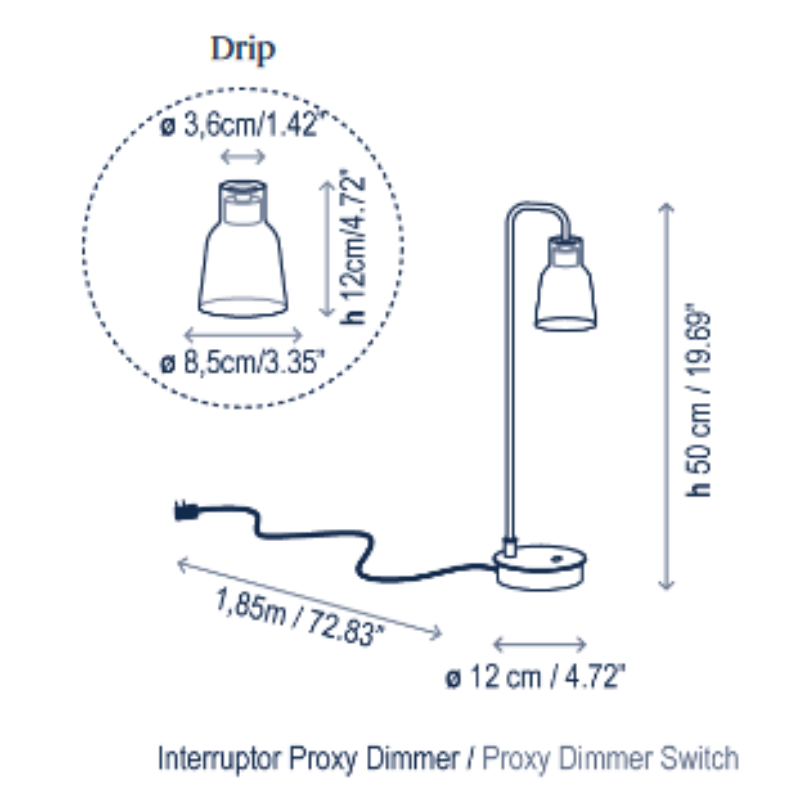 Bover Drip M/50 1-lt 20" Tall LED Table lamp, Proxy Dimmer Switch