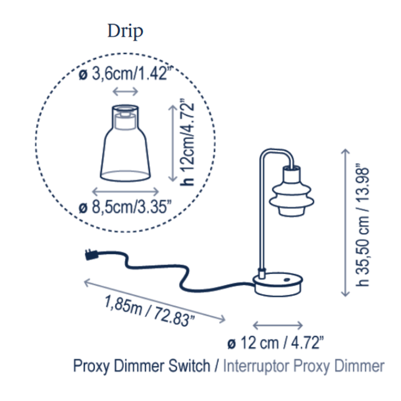 Bover Drip M/36 1-lt 14" Tall LED Table lamp, Proxy Dimmer Switch