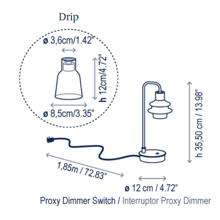 Bover Drip M/36 1-lt 14" Tall LED Table lamp, Proxy Dimmer Switch