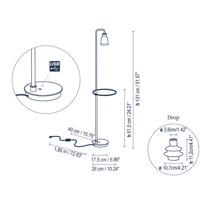 Bover Drop P/131 1-lt 52" Tall LED Floor lamp