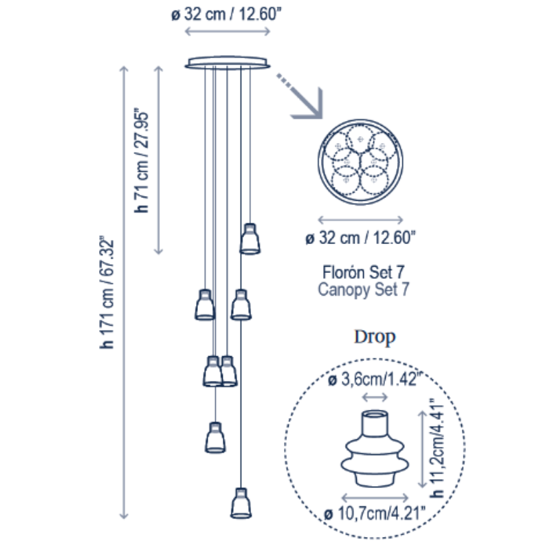 Bover Drop S/07L 7-lt 13" LED Pendant