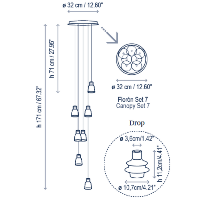 Bover Drop S/07L 7-lt 13" LED Pendant