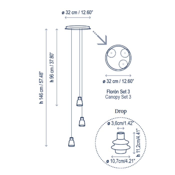 Bover Drop S/03L 3-lt 13" LED Pendant
