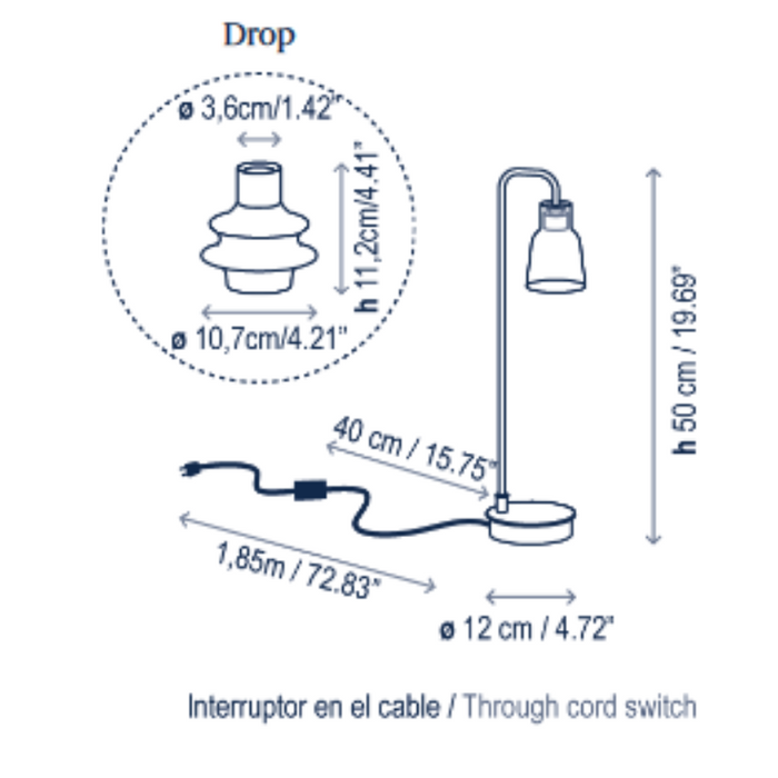 Bover Drop M/50 1-lt 20" Tall LED Table lamp, Cord Switch