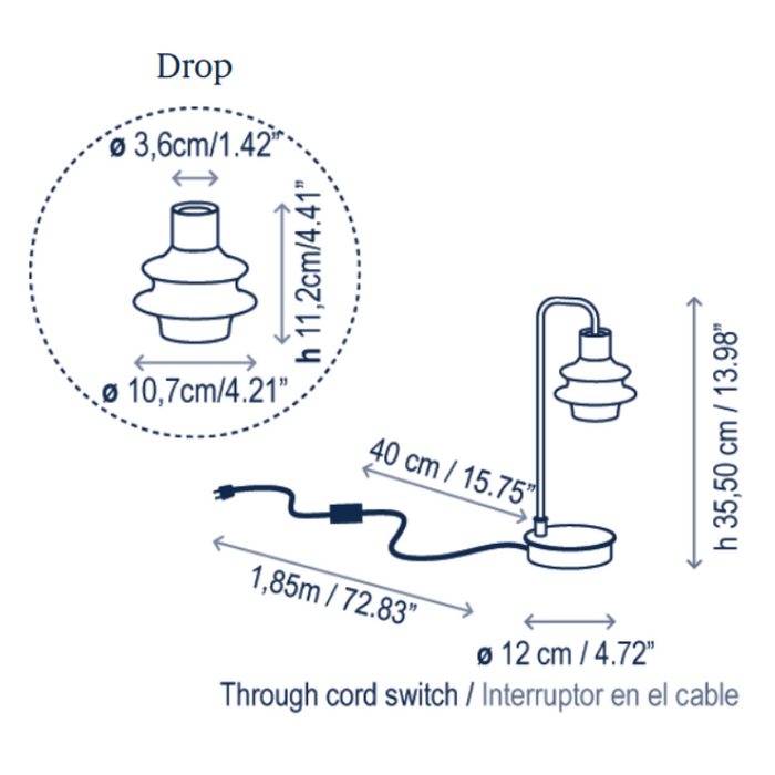Bover Drop M/36 1-lt 14" Tall LED Table lamp, Cord Switch
