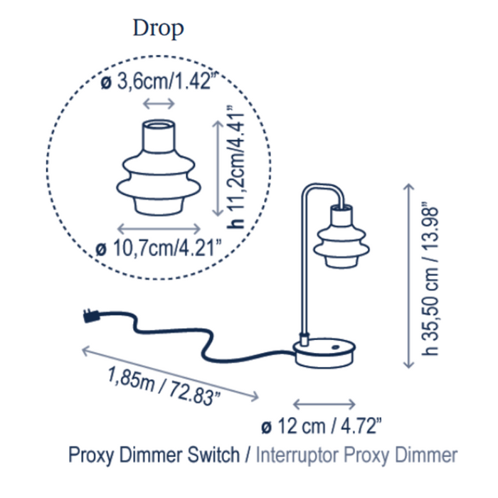 Bover Drop M/36 1-lt 14" Tall LED Table lamp, Proxy Dimmer Switch