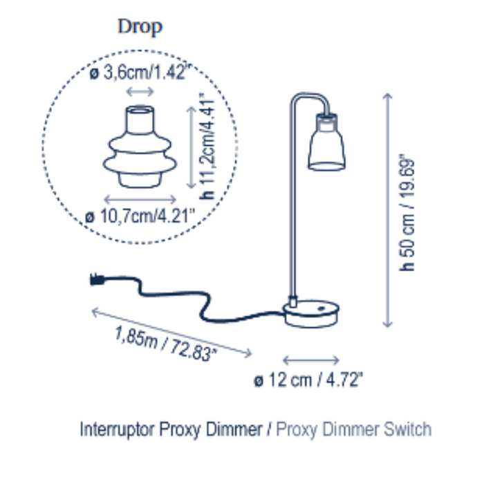 Bover Drop M/50 1-lt 20" Tall LED Table lamp, Proxy Dimmer Switch
