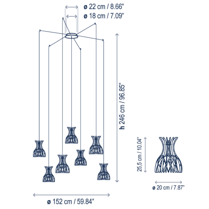 Bover Domita S/20/7L 7-lt 60" LED Pendant