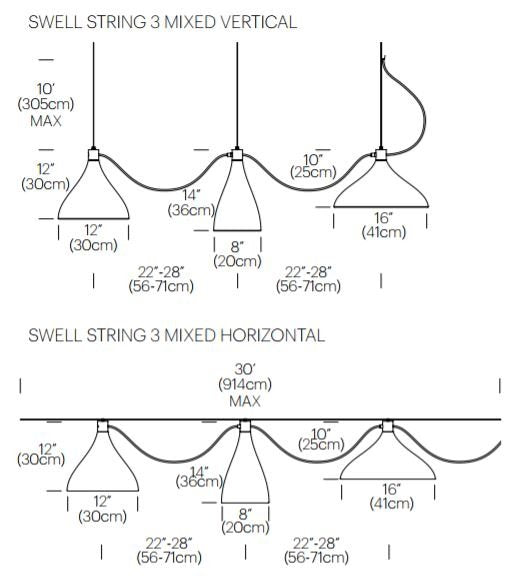 Pablo Designs Swell String 3 Mixed LED Pendant