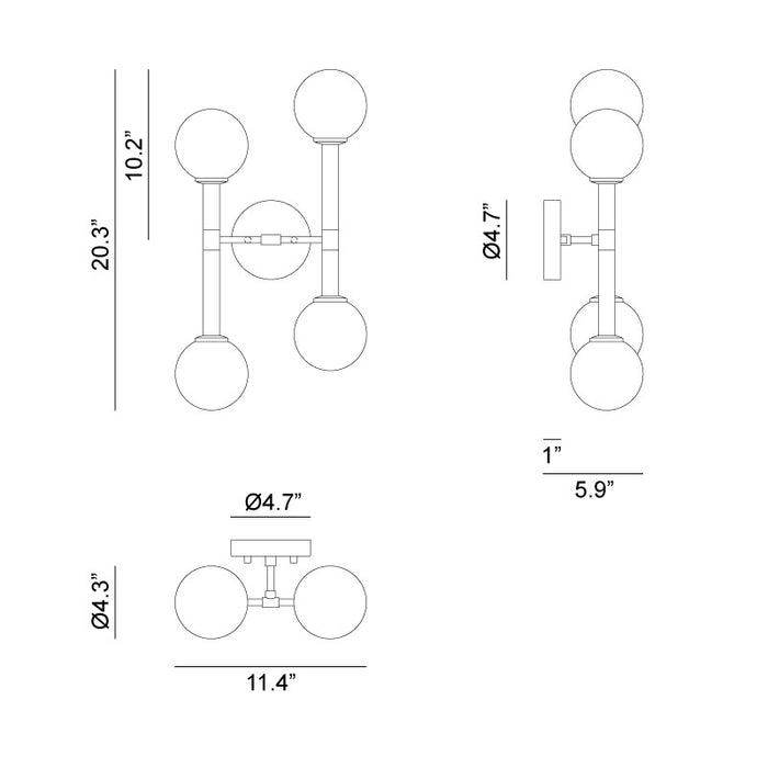 Matteo W75304 Stellar 4-lt 20" Tall Wall Sconce